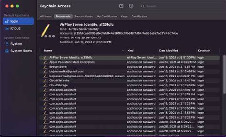 Passwords in Keychain Access