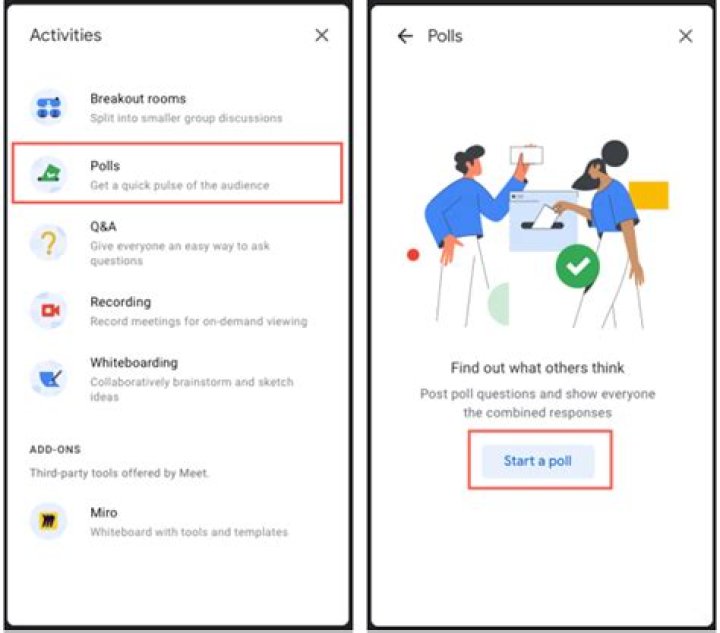 Polls section in Google Meet
