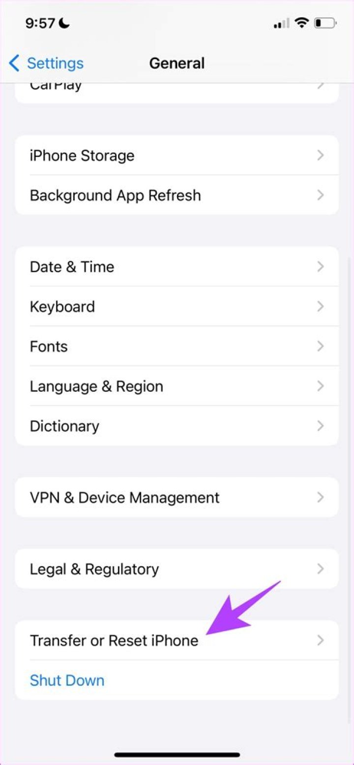 reset iPhone menu