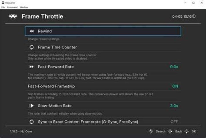 Retroarch Settings Frame Throttle Rewind