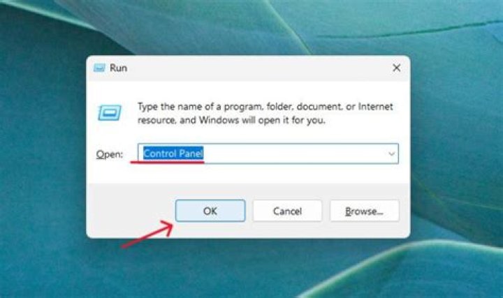 Run dialog for control panel