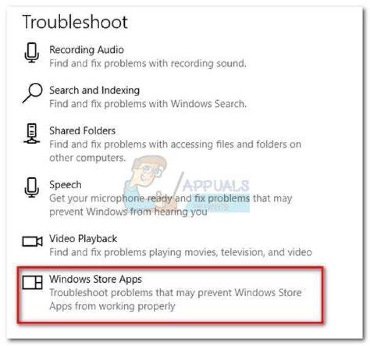 Running the Windows Store Apps Troubleshooter