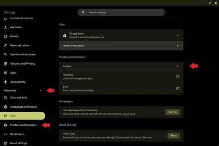 select printers menu on chrome OS