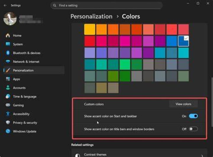 selecting a color for taskbar