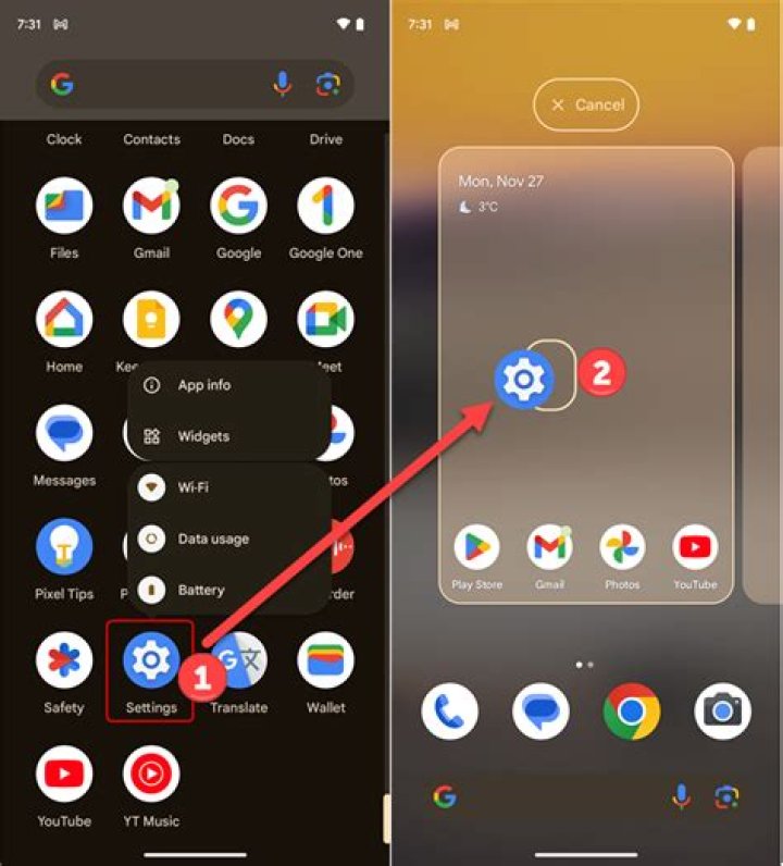 Settings menu inside Google app