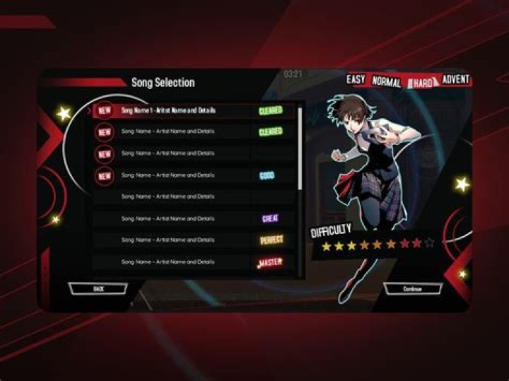song selection screen