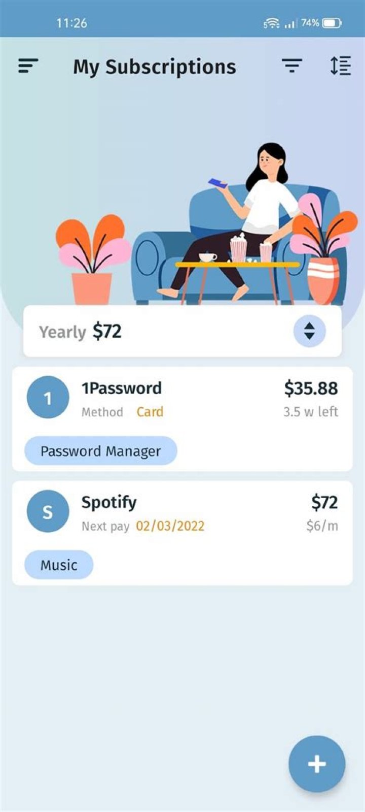 Subscriptions Manager App Home