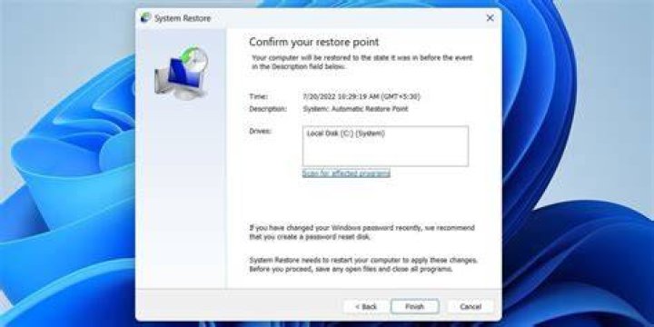 System Restore Dialog on Windows