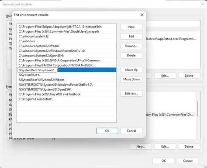 SystemPropertiesAdvanced add systemroot folder path environmental variableJ