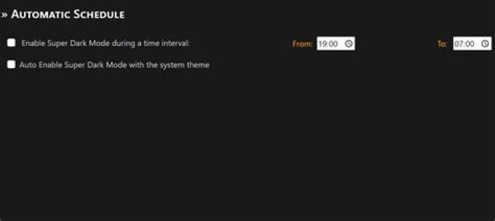 The Enable Super Dark Mode during a time interval option