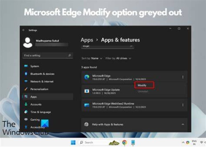 The Modify option 