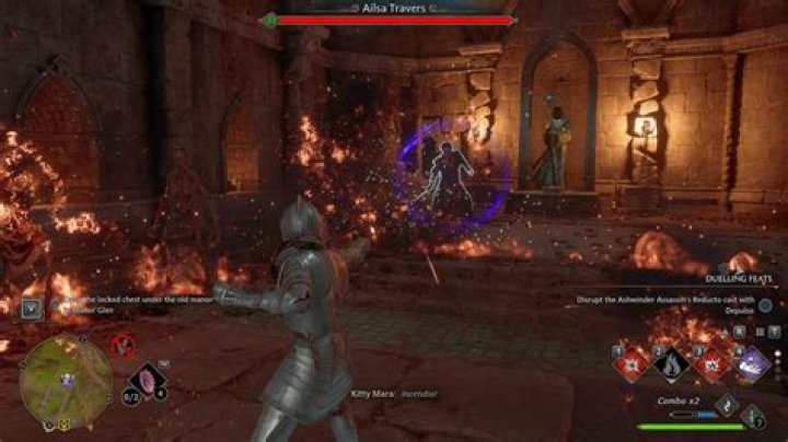 The player casts fire spells at the Lord of the Manor and several zombies known as Inferi.