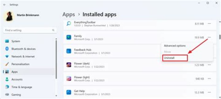 Uninstall App on Windows