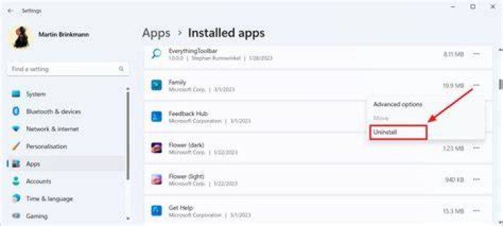 uninstall apps windows 11
