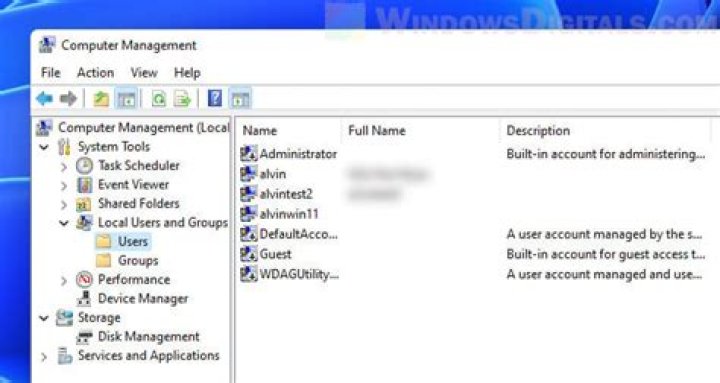 Users folder in Computer management