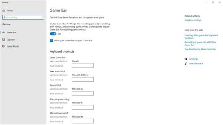 Windows 10 Game Bar Settings