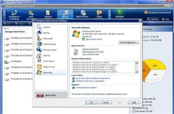 windows home server software