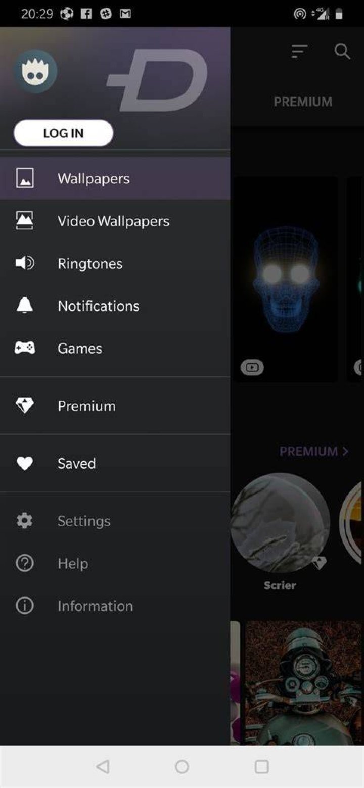 zedge app menu list
