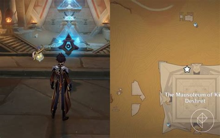 Zhongli approaches a device while inside a technological tomb