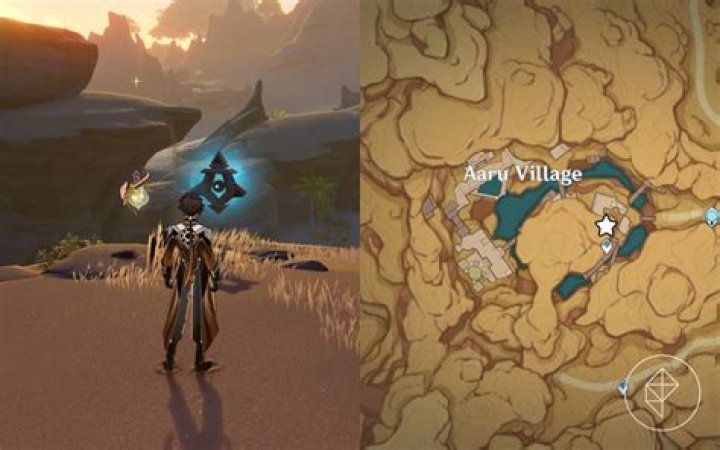 Zhongli approaches a floating device near Aaru Village